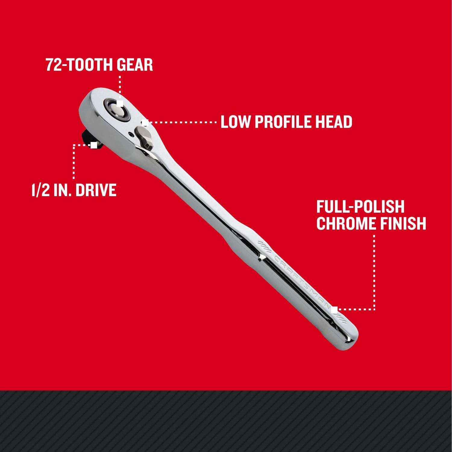 Craftsman Low Profile 1/2 In. Drive Ratchet 72 Teeth 4 Craftsman Low Profile 1/2 In. Drive Ratchet 72 Teeth - Image 2